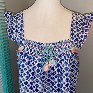 Sold! NWT MATILDA JANE Wandering Waters blue Top Size Large Smocked tassels